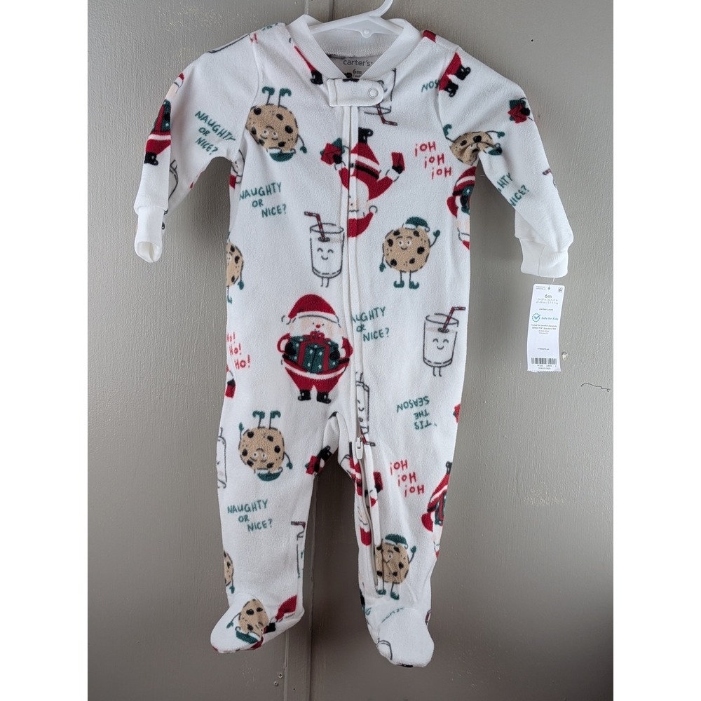 Carters Baby 6M Christmas Fleece Footed Sleeper Santa Cookies Milk White Red